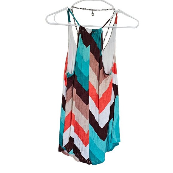 Love J Retro Colored Chevron Racerback Tank Top with Necklace - Women's S - Boho - Picture 2 of 6
